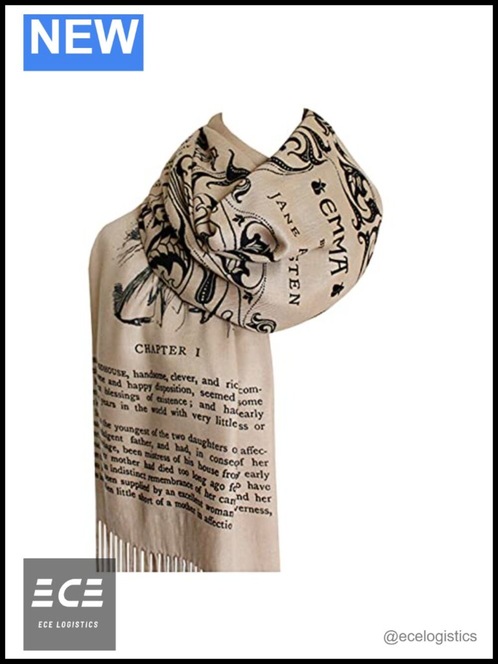 Jane Austen Emma Scarf Wrap Shawl 100% Acrylic 72x26 Book Lover Gift